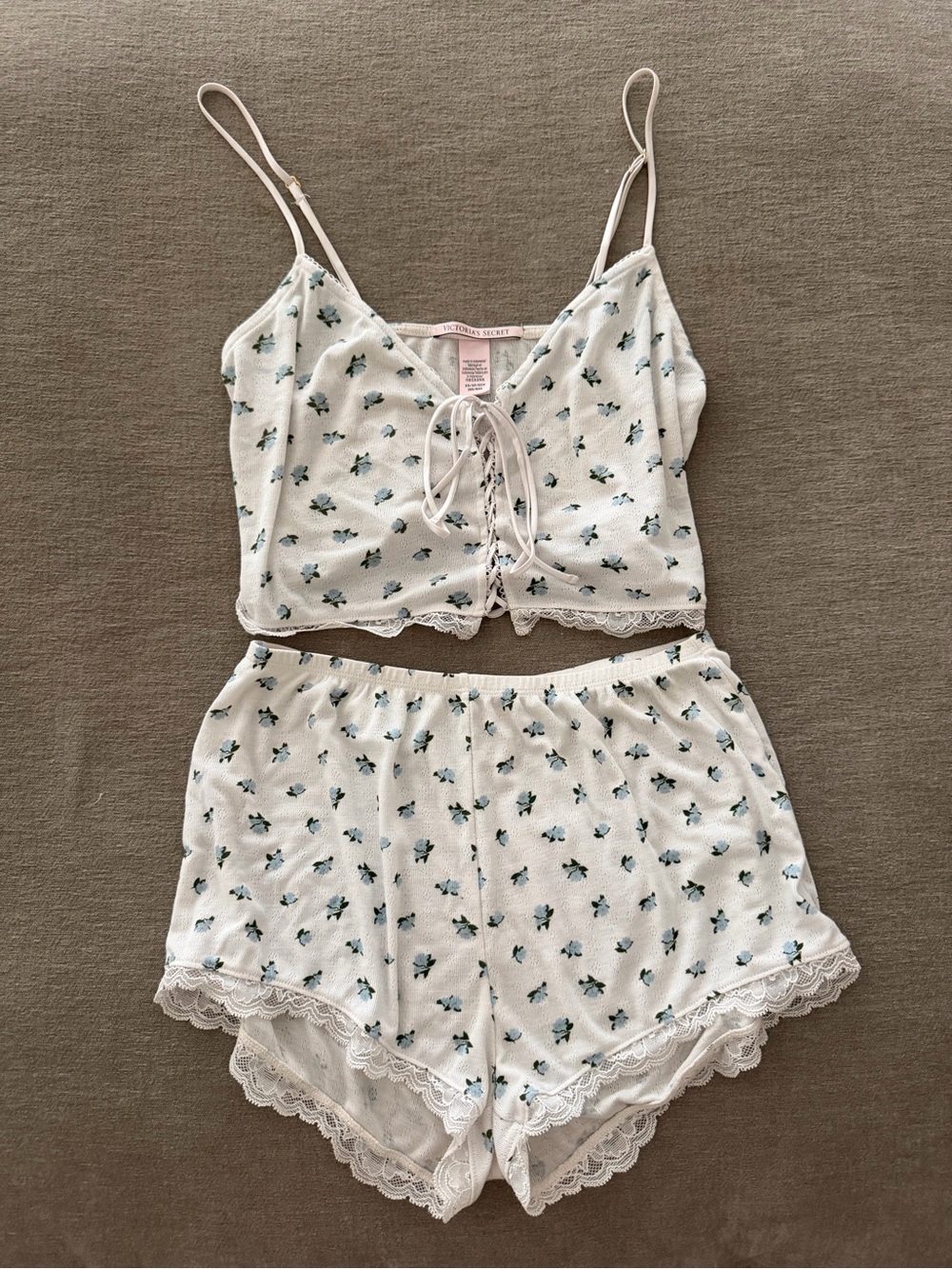 Victoria's Secret White Floral Lace-Trim Pajama Set